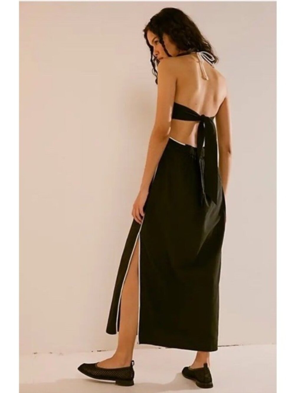 Free People Summer In Capri Halter Slit Side Midi Dress Womens Size XL Black NWT - Picture 2 of 16